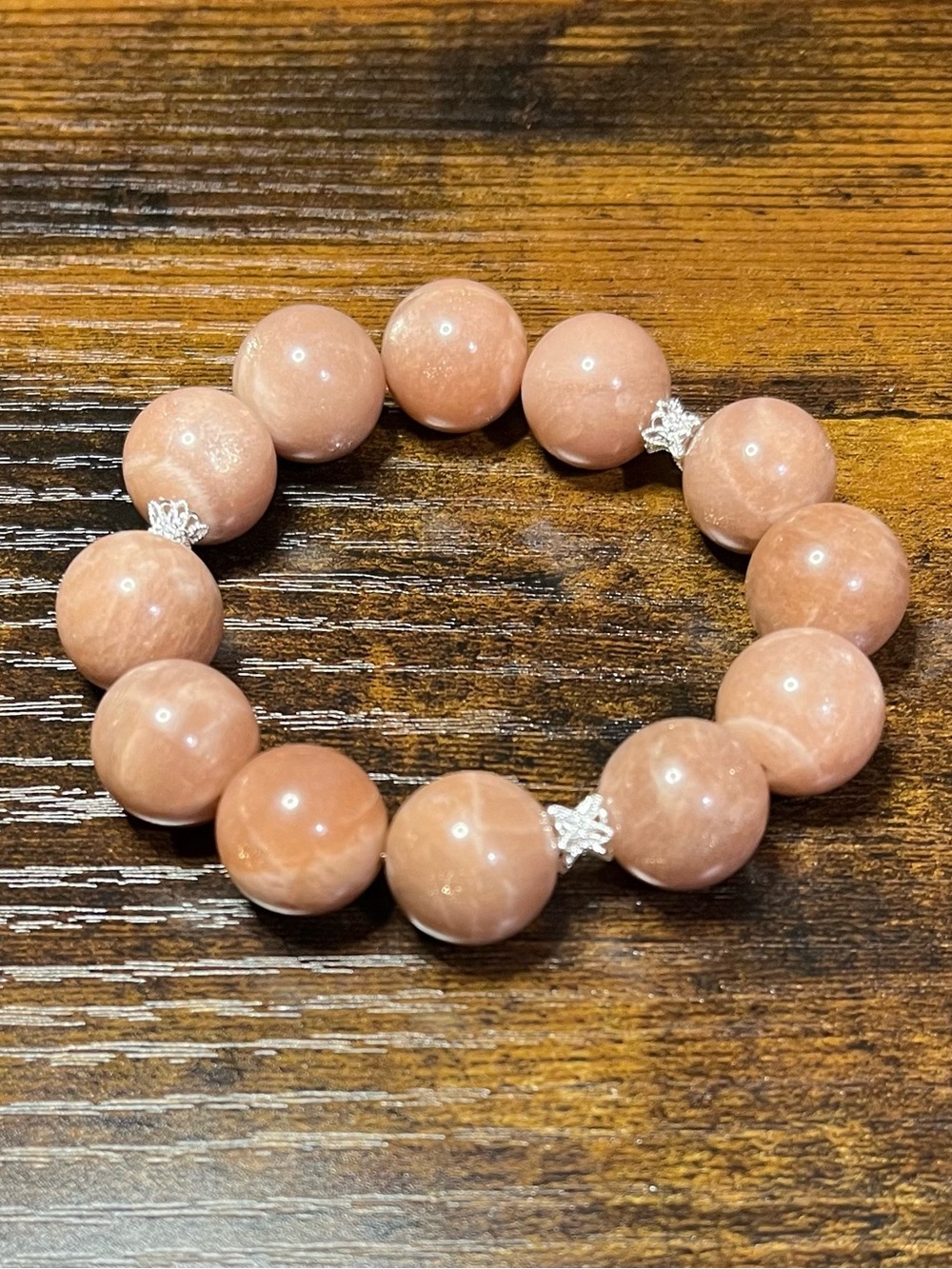 🍑 Peach Moonstone Soft Bangle Bracelet Sterling Silver Accents